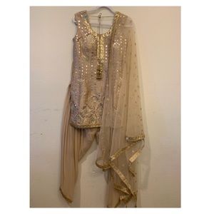 Designer raw silk mirror patiyala short suit